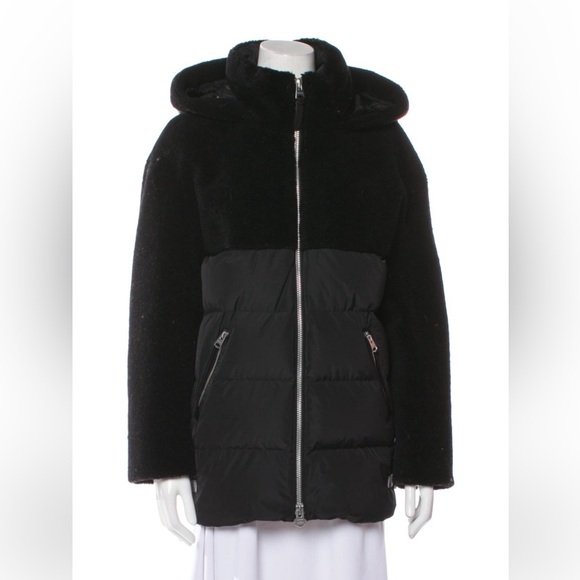 Mackage Black Hooded Mixed Media Puffer Coat - Picture 4 of 5
